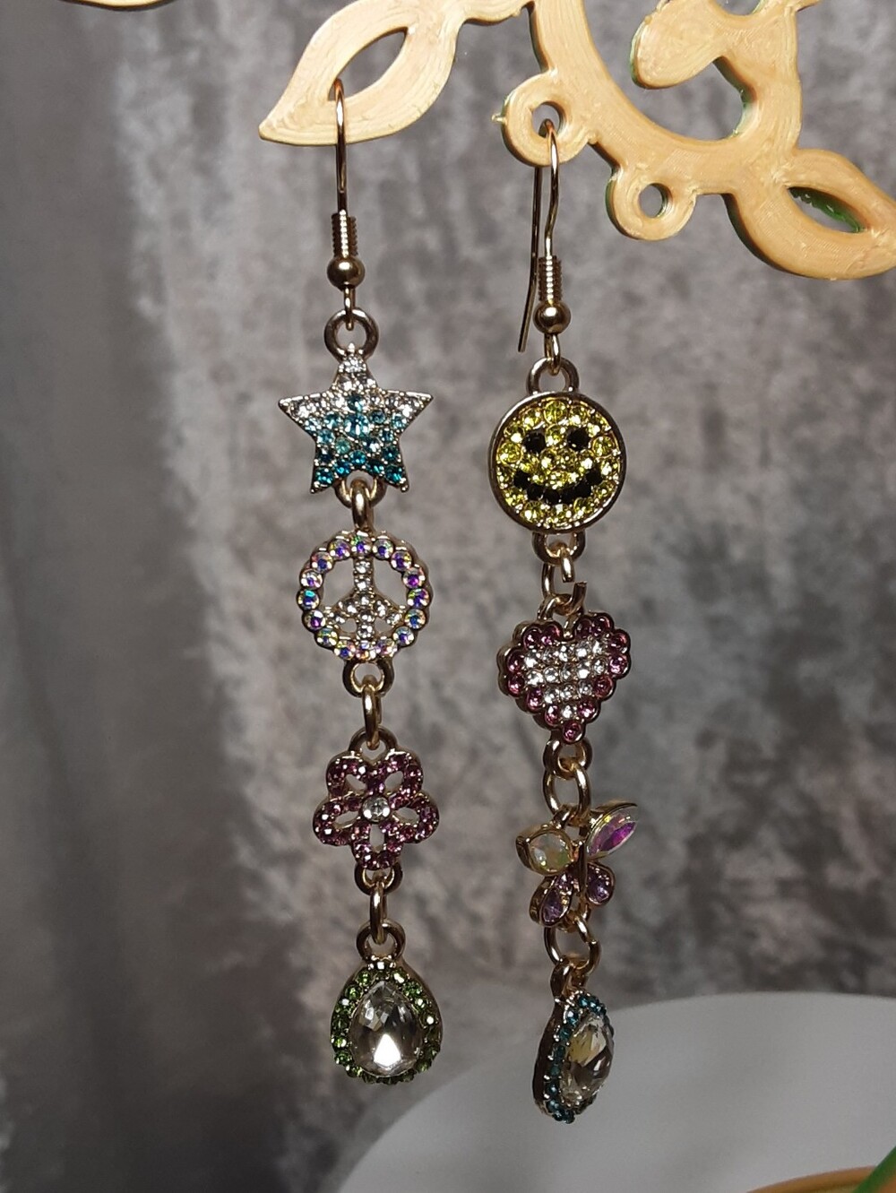 Handmade Multicolor Crystal Dangle Earrings - Sparkling Flower & Teardrop Design